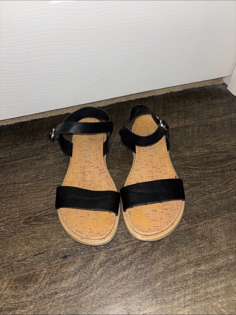 Sun and Stone Black Cork-Insole Ankle Strap Sandals for Women